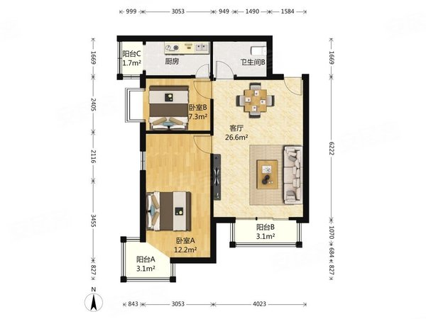 三河燕郊镇燕郊城区上上城第三季押一付三,通透两居家具家电齐全拎包