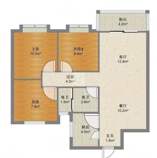 万科理想城3室2厅1卫98㎡南北56万