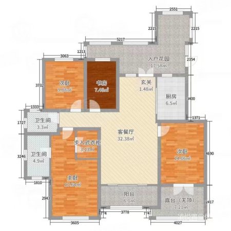 毓水蓬莱4室3厅2卫132㎡南北51.8万