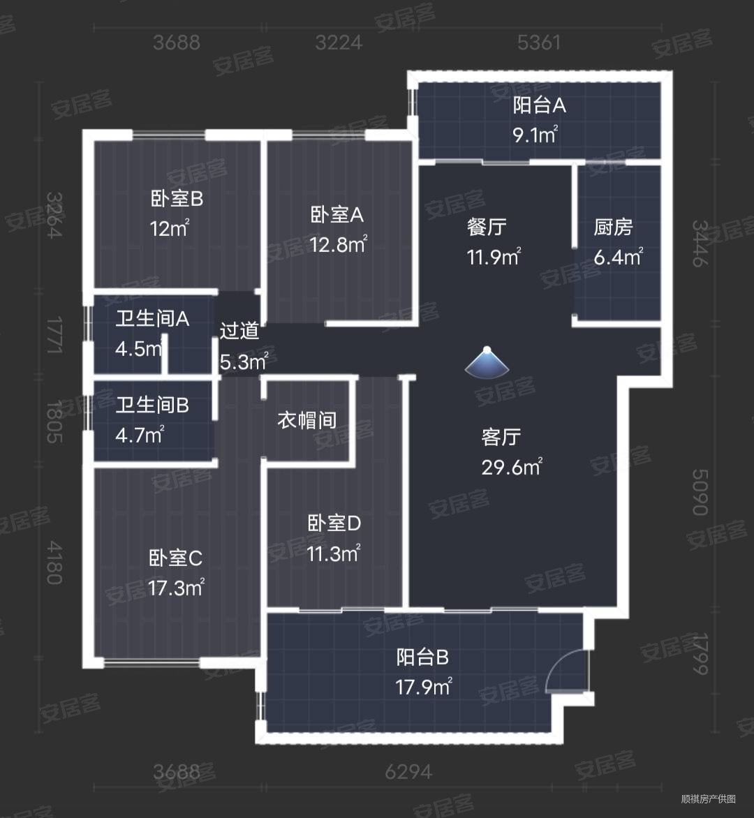 公园道一号(南区)4室2厅2卫173㎡南北135万