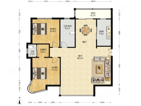 领世华府2室2厅2卫146㎡南628万