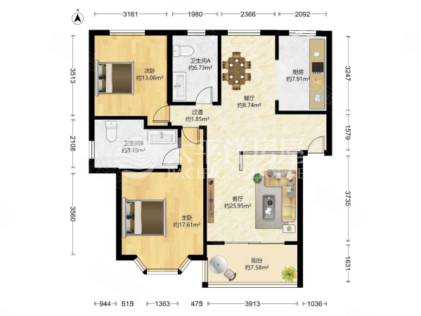 三盛颐景园(公寓住宅) 满五 正南朝向 双卫 大两居
