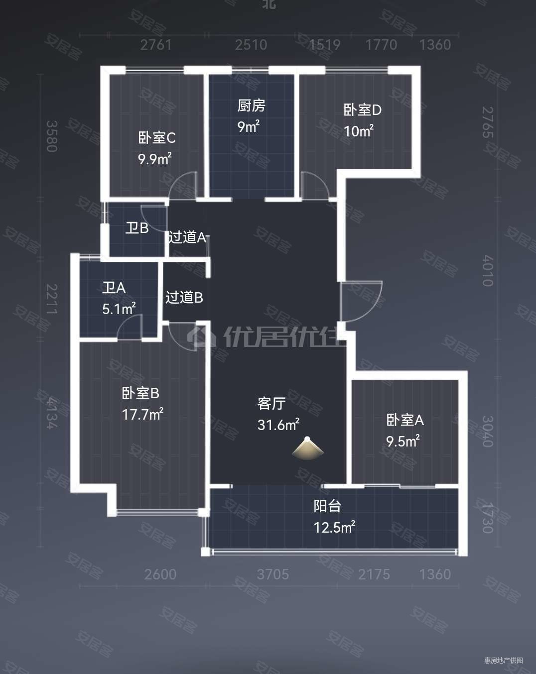 南北通透,融创君庭云邸二手房,188万,4室2厅,2卫,137平米-昆明安居客