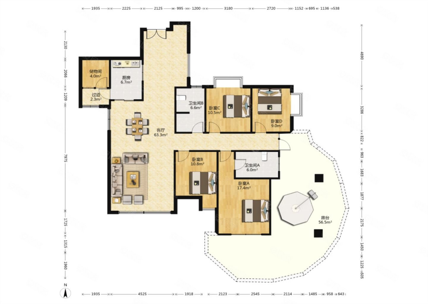 6米挑高可以做复式,方正户型竖厅设计,湘江豪庭二手房,275万,4室2厅,2
