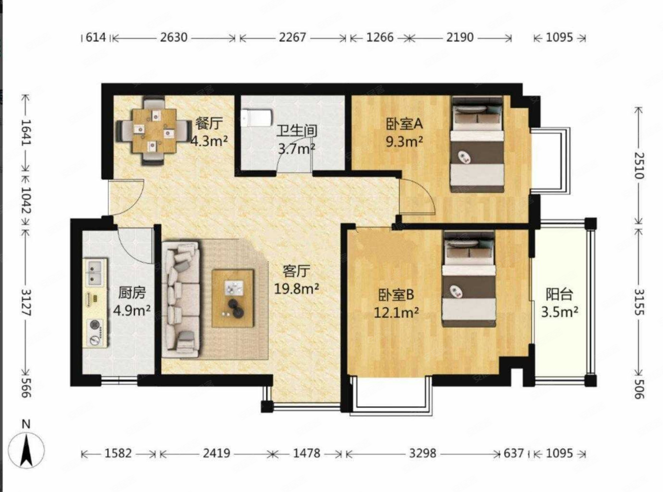 曲江澜山2室2厅1卫88.58㎡南99万