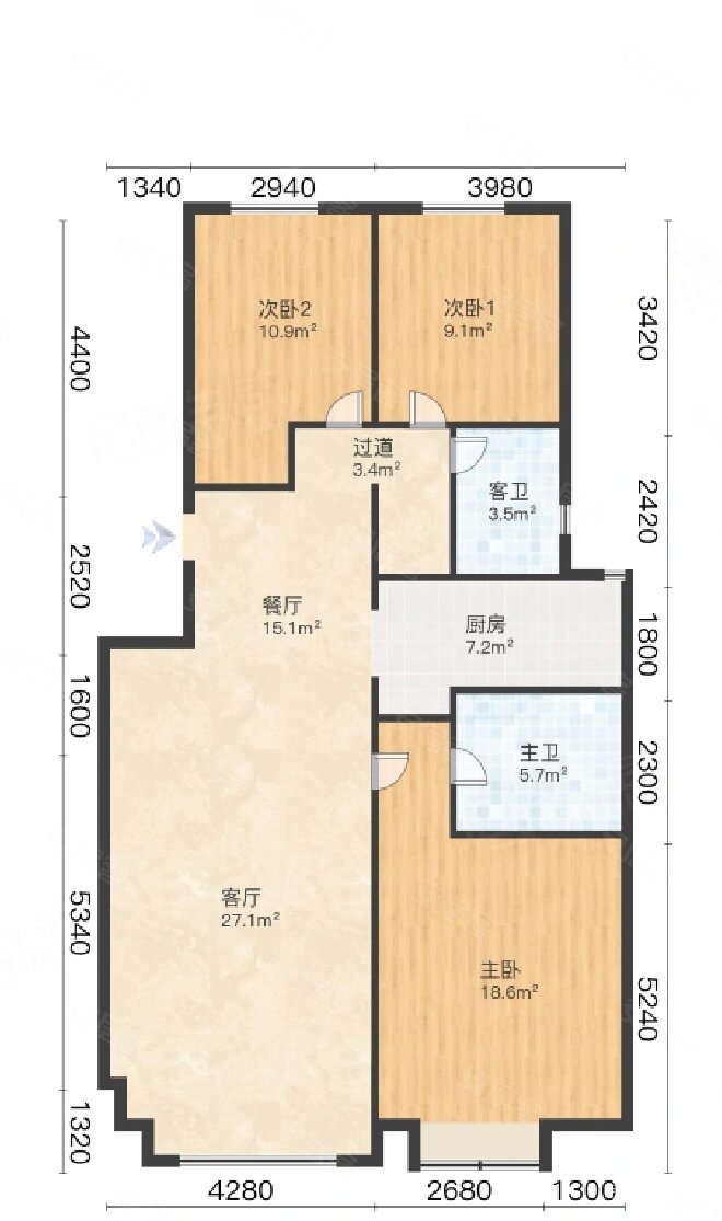 首地红山郡3室2厅1卫117.96㎡南北101万