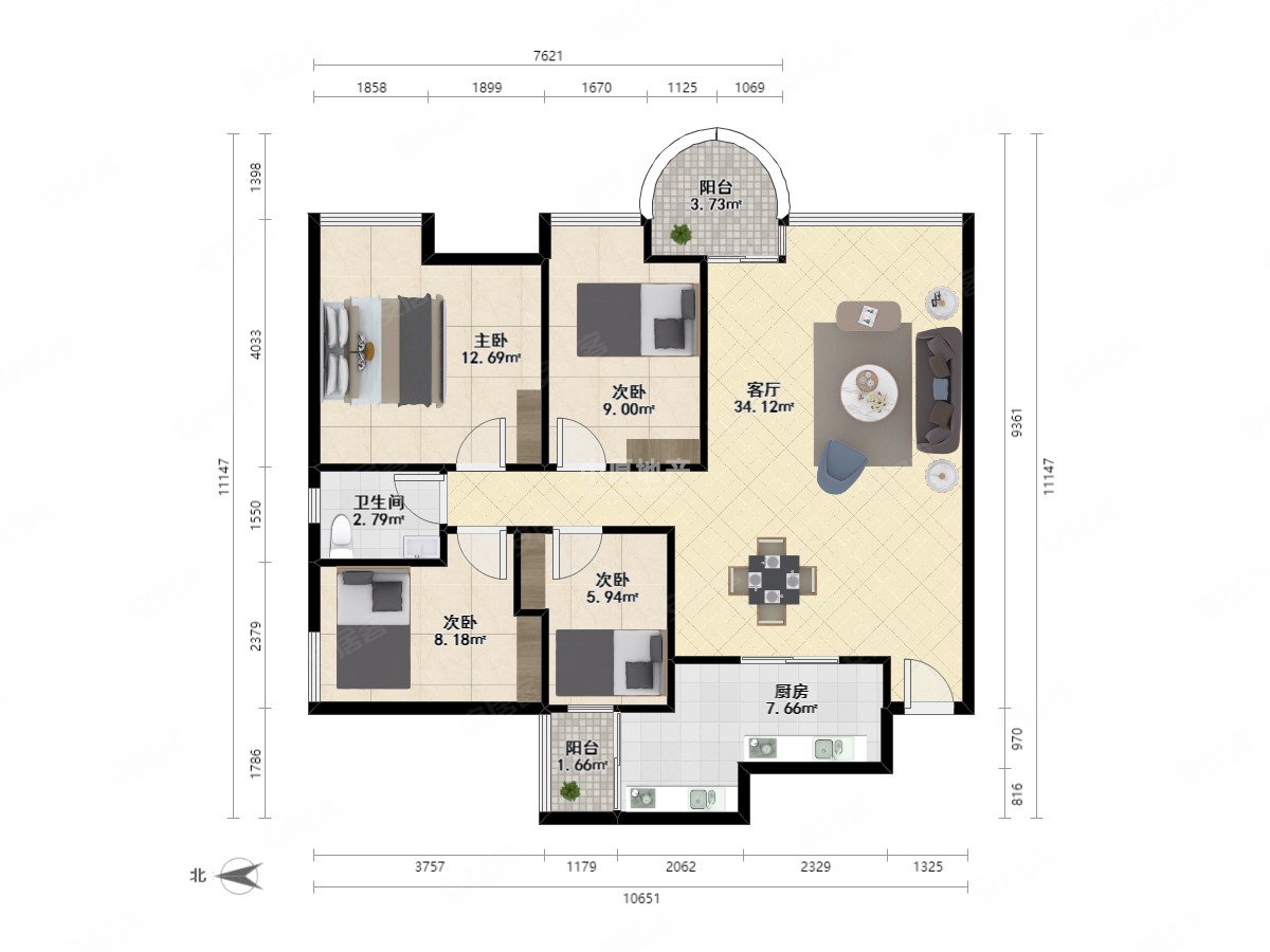 香蜜湖四房安静住家深高侨香地铁口翠海花园