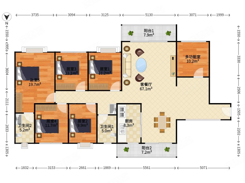 龙城国际200平的使用率 双阳台 南北通透 精装