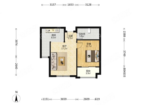 青岛市北浮山后美寓天城南区美寓天城南区 采光好 65平 家电齐全出租