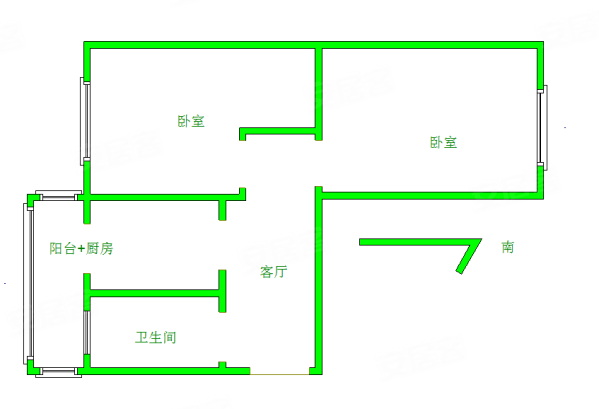 抗震里(滨海)2室1厅1卫57.8㎡南78万