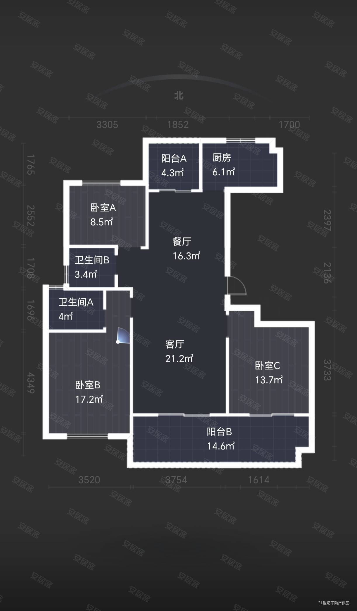 锦樾华府3室2厅2卫134.65㎡南260万