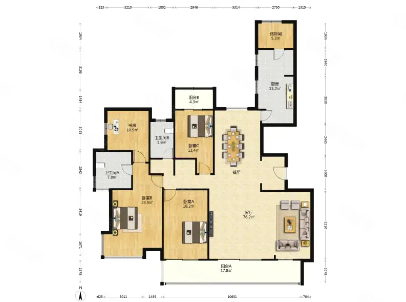 玲珑湾花园四区4室2厅2卫225㎡南北1800万