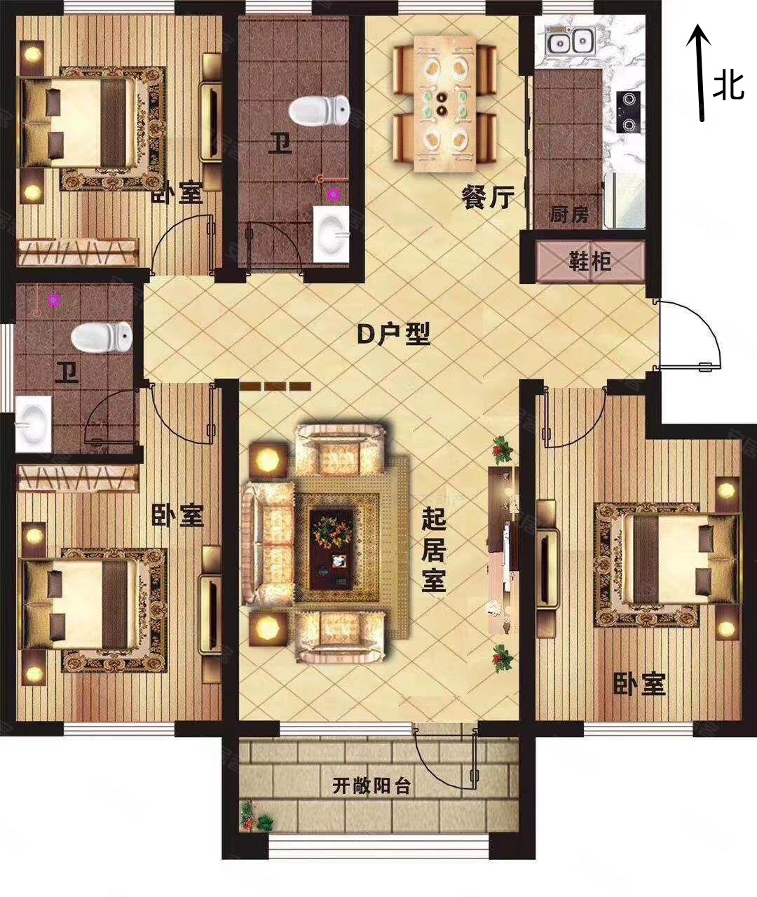 四季花城馨园148平元宝户型套三双卫带车位储128万