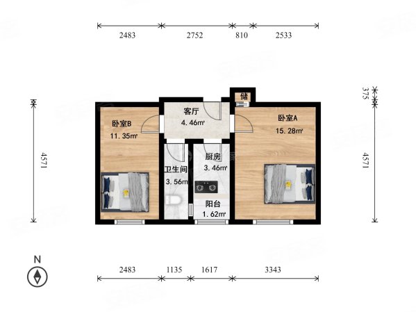 地坛北里小区2室1厅1卫52.81㎡南北599万