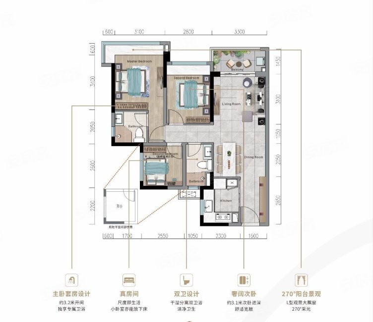 新城盛悦之光3室2厅2卫86.16㎡南140万