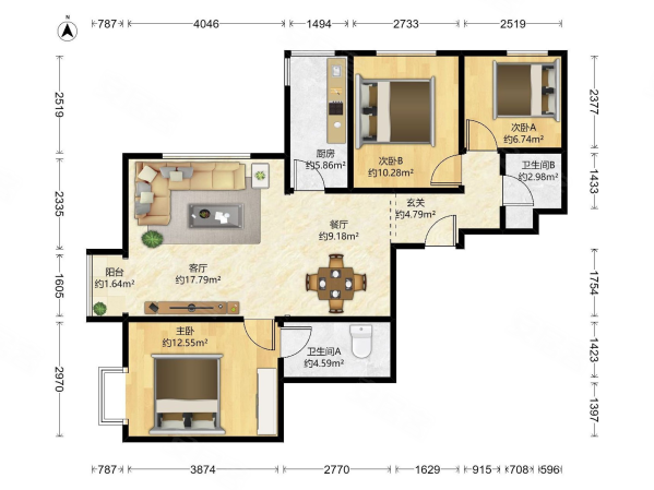 彩虹新城3室2厅1卫124.87㎡西北440万