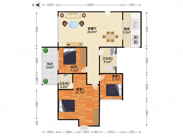 特发和平里(二期)3室2厅2卫87.49㎡北0万