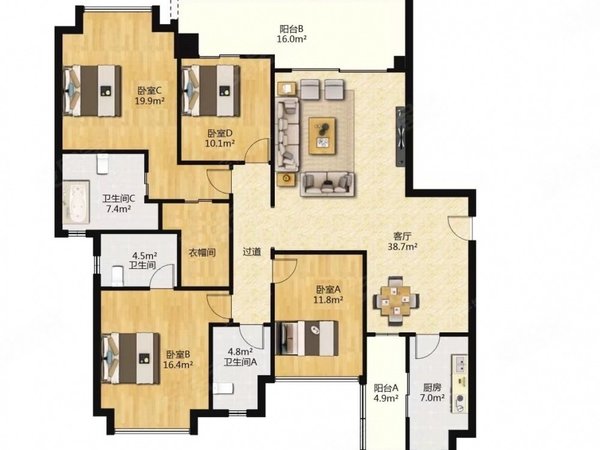 广州天河珠江新城东誉峰誉峰全新四房三卫带保姆间出租房源真实图片