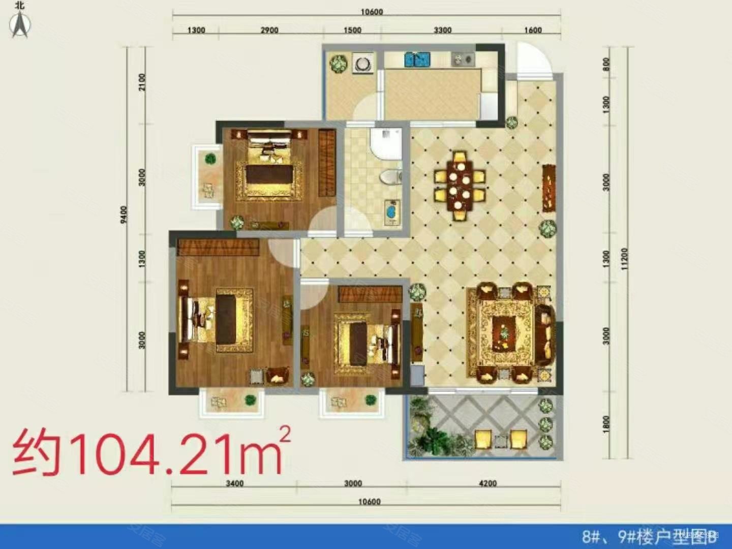 安富公寓3室2厅2卫111㎡南北39.2万