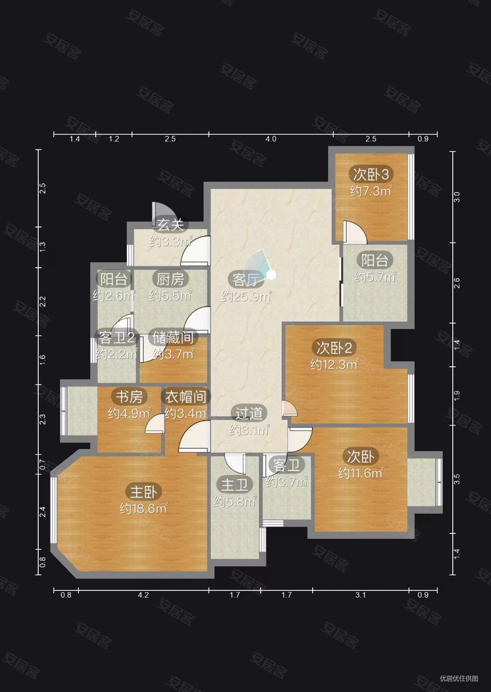 南方玫瑰城恋湖学郡3室2厅3卫152.75㎡南北128万