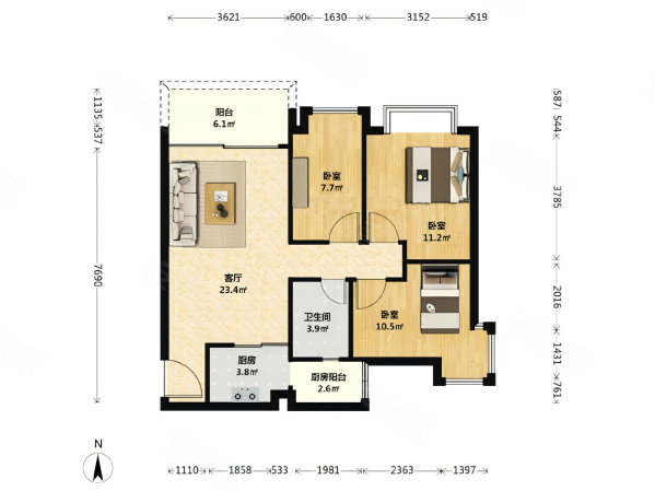 锦丽居3室2厅1卫91㎡北368万