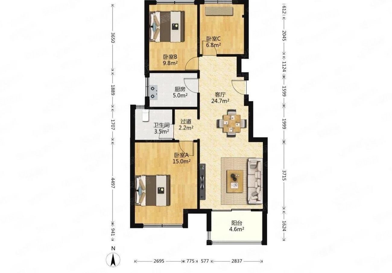 精装修满二3室2厅电梯房88平看房方便有钥匙