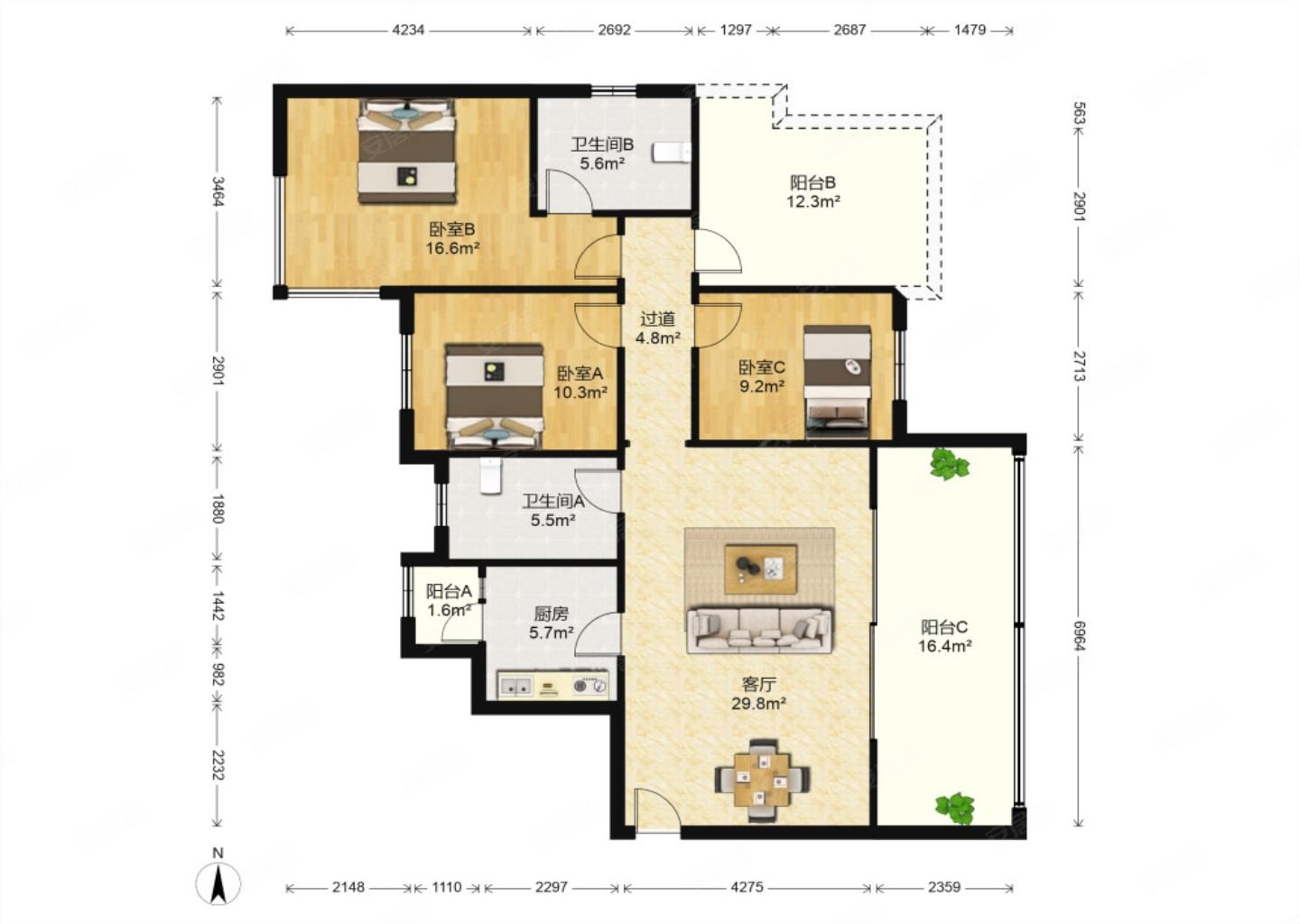 武侯区西派城a区精装套三双卫带露台带中央空调地暖
