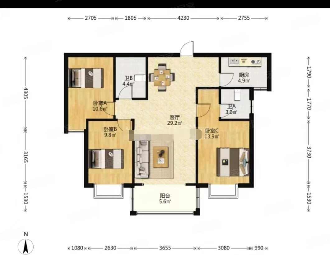 香港城 电梯三室双卫 中间好楼层 两梯三户满两年 看房有钥匙