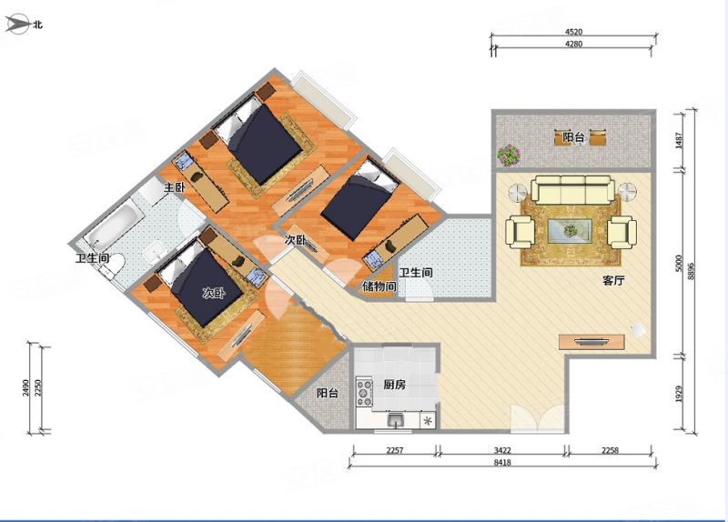 东骏豪苑3室2厅2卫154.46㎡南北330万