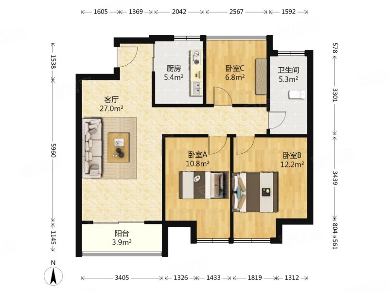 保利时光印象3室2厅1卫86㎡南北124.6万