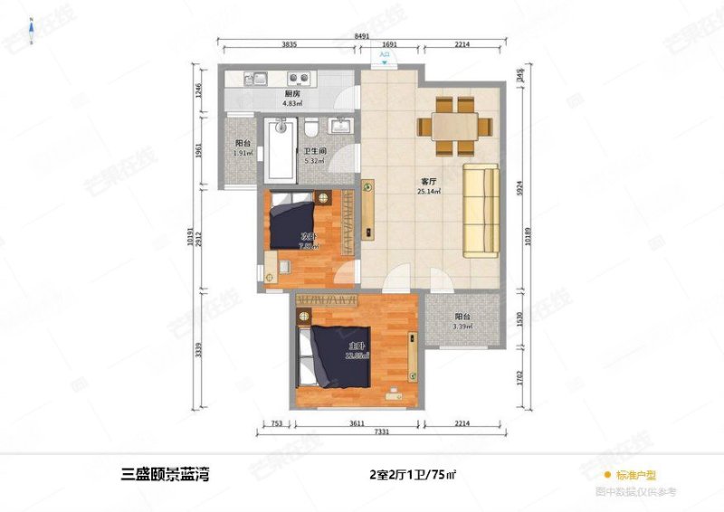 三盛颐景蓝湾2室1厅1卫75.16㎡南36万