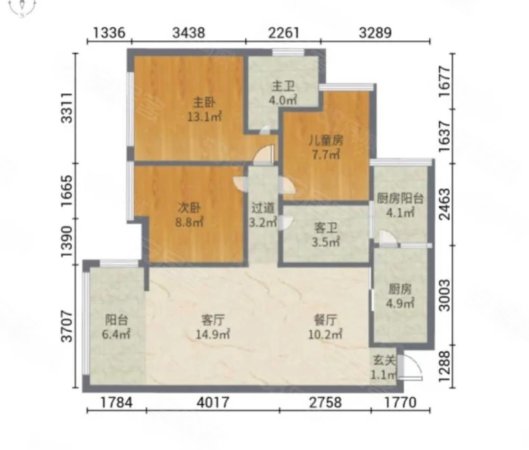 鸿升凯旋门3室2厅2卫97㎡南北58万