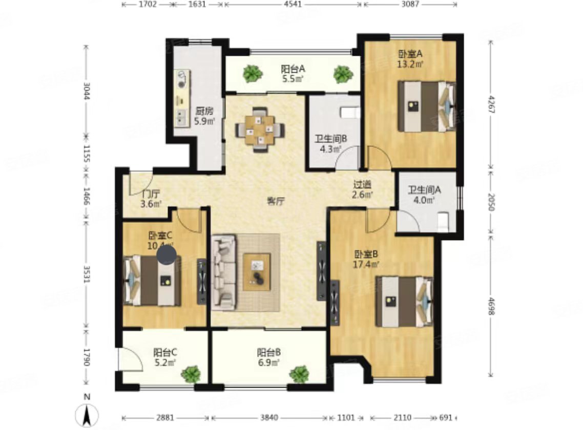 南天精装3室2厅2卫0公摊门口旭辉商场南昌十中