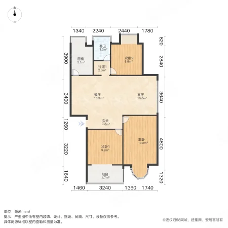 亚星盛世家园3室2厅1卫92.82㎡南北105万