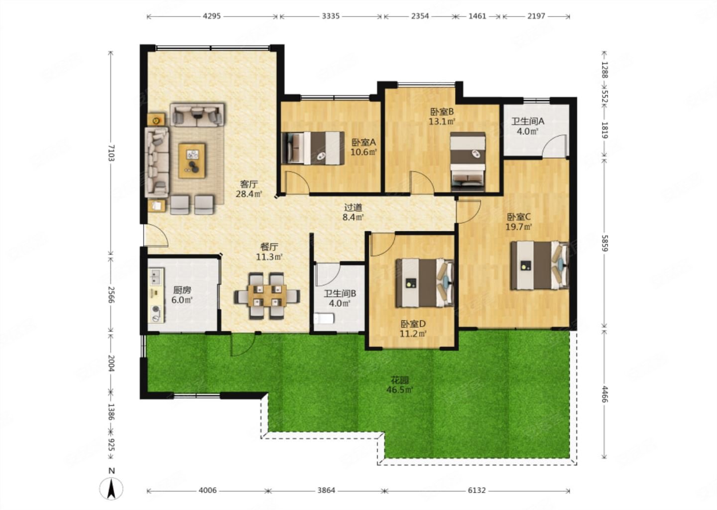 大城小院华展华园架空一楼带大花园4房2厅近万象城