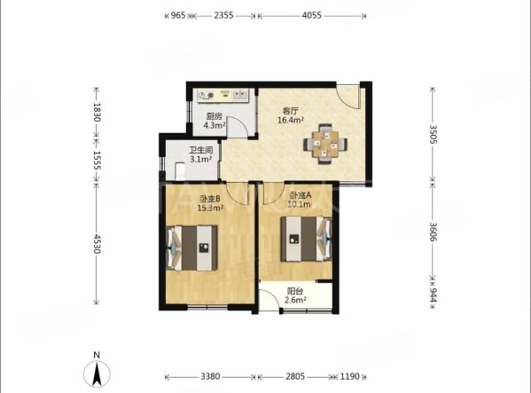 平南二村2室1厅1卫60.83㎡南408万