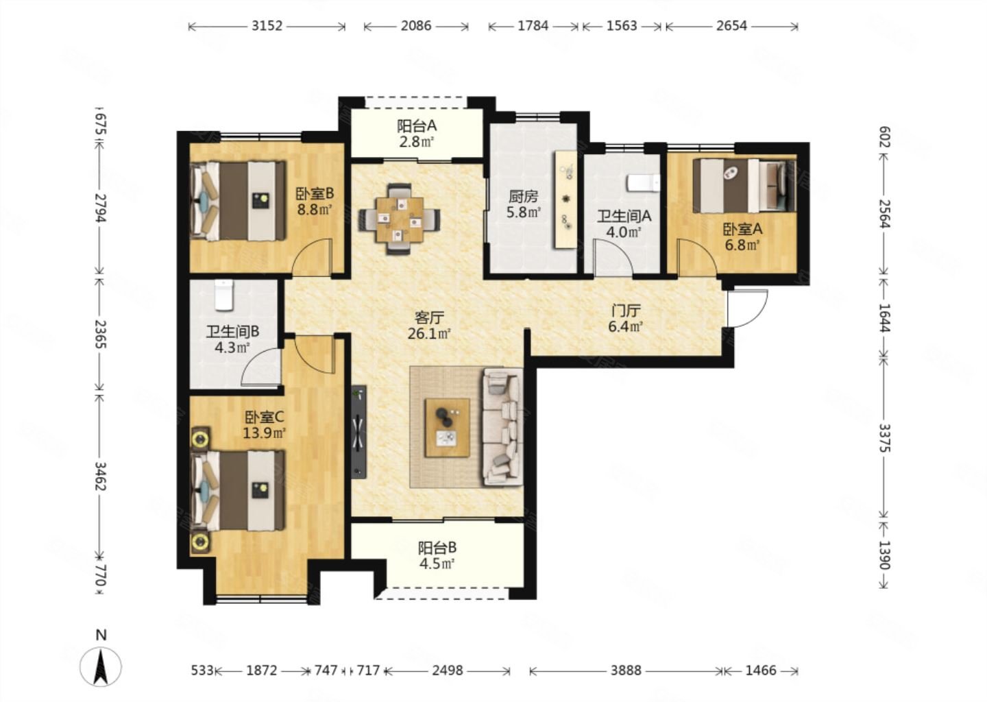 大明宫地铁口西派国际三室两厅双卫生间南北通透随时看