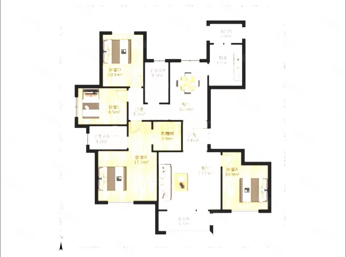 永定河孔雀城剑桥郡(四期)4室2厅2卫132.56㎡南北140万
