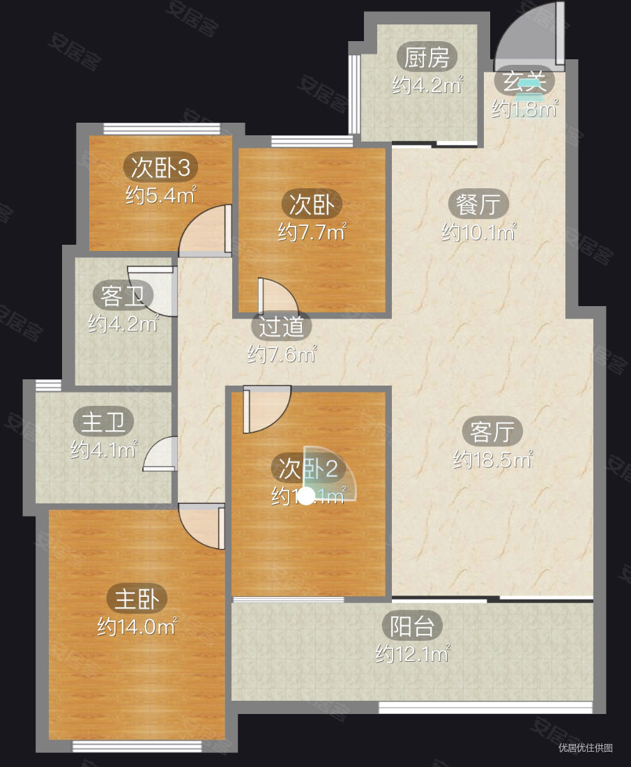 俊景万和城4室2厅2卫113㎡南北69.8万