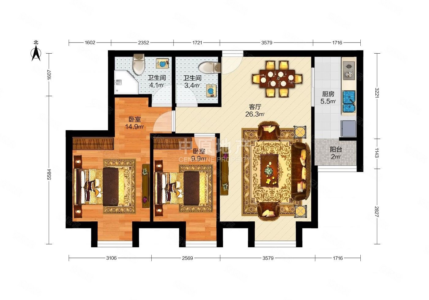 尚佳新苑2室2厅2卫96.22㎡南405万
