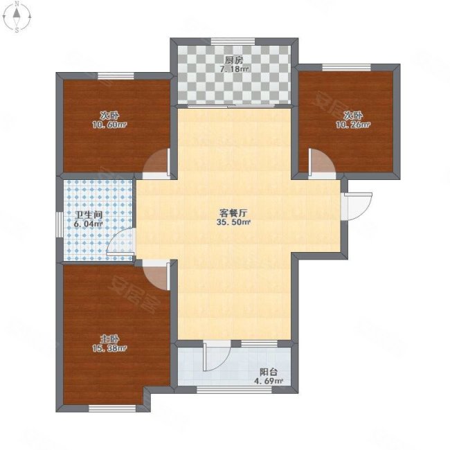 鹭园小区3室2厅1卫99.06㎡南北65万