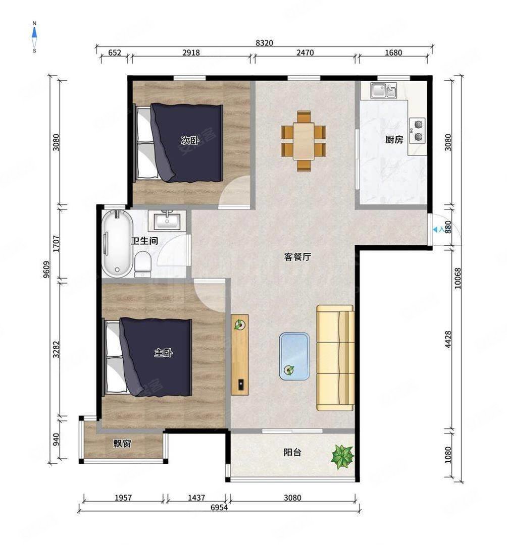 新惠家园(二期51-121号)3室2厅1卫107㎡南北107万