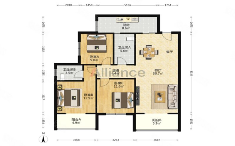 旭景兴园 有电梯 环境优美 商业配套齐全 双卫格局 西南户型