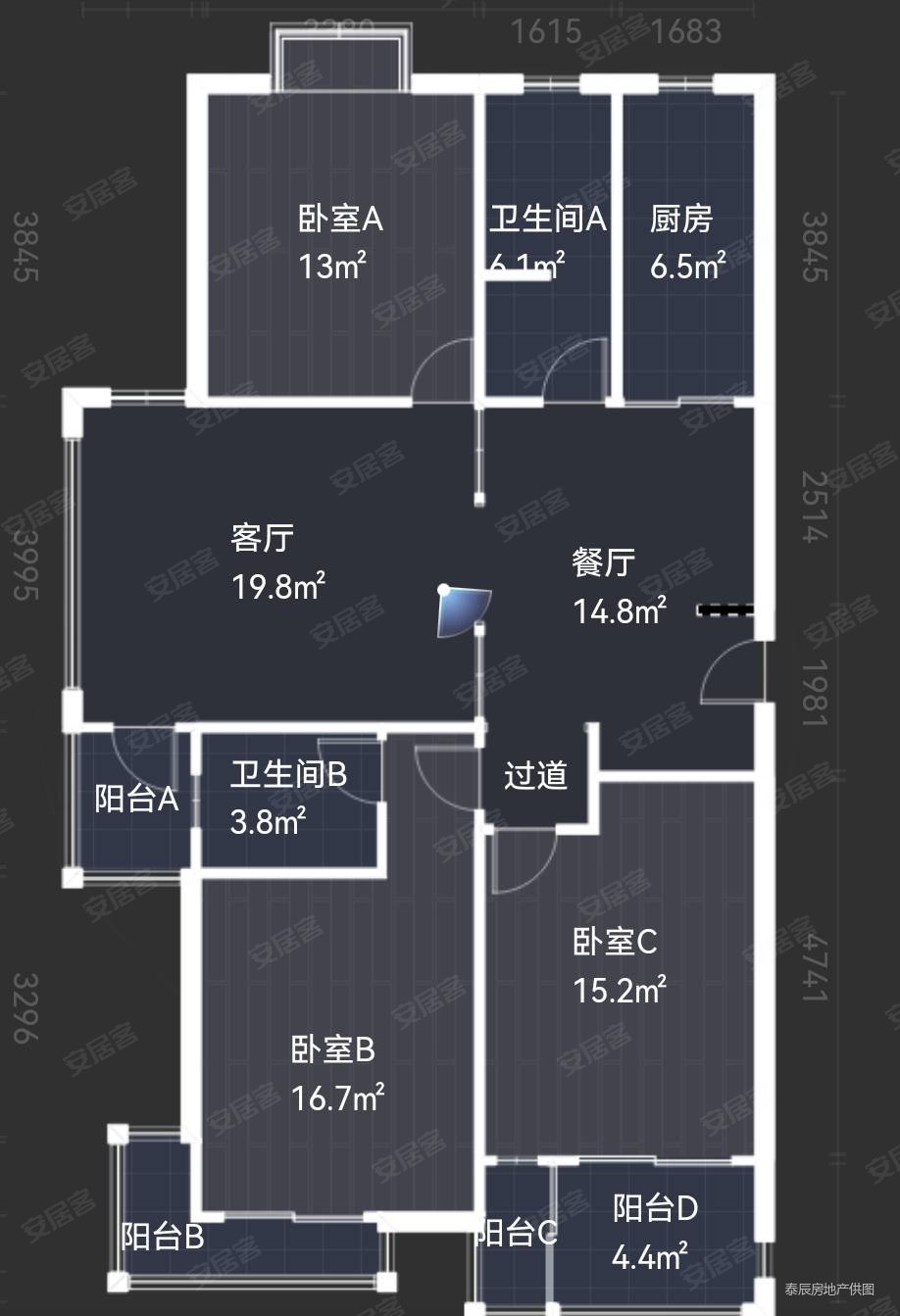 阳光新苑3室2厅2卫107㎡南北53万