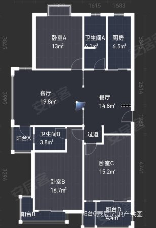 阳光新苑3室2厅2卫107㎡南北53万