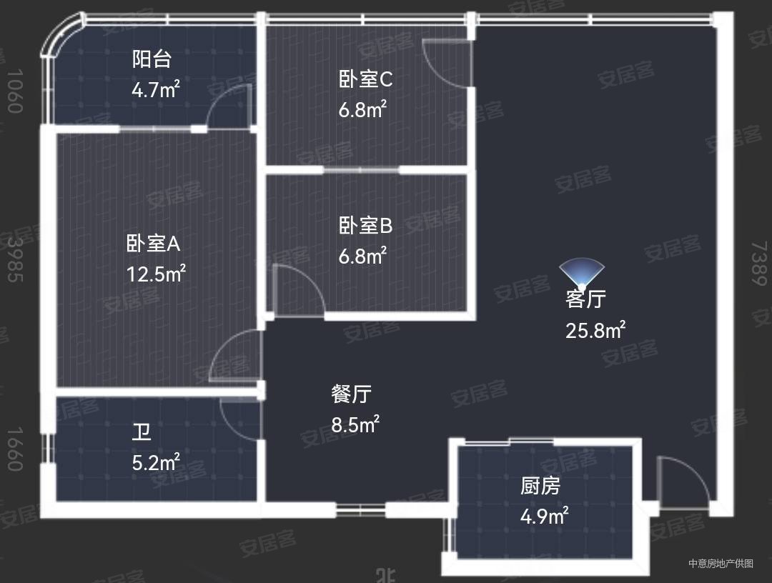 亚仿苑3室2厅1卫86㎡南北120万