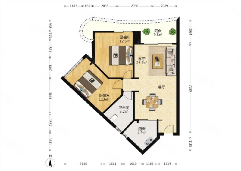 嘉仕花园东区2室2厅1卫88.77㎡东北398万