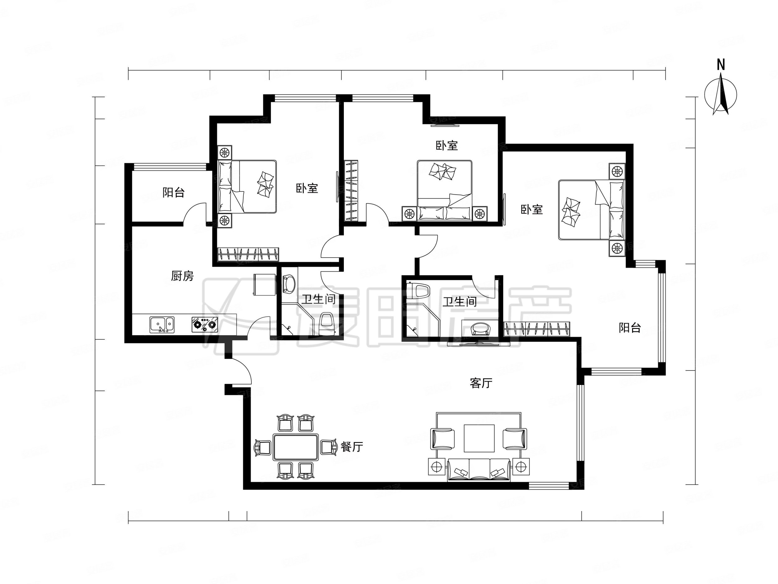 荣丰20083室2厅2卫146㎡东南1280万