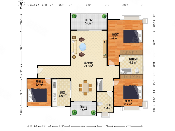 华发四季3室2厅2卫93.99㎡南北84万