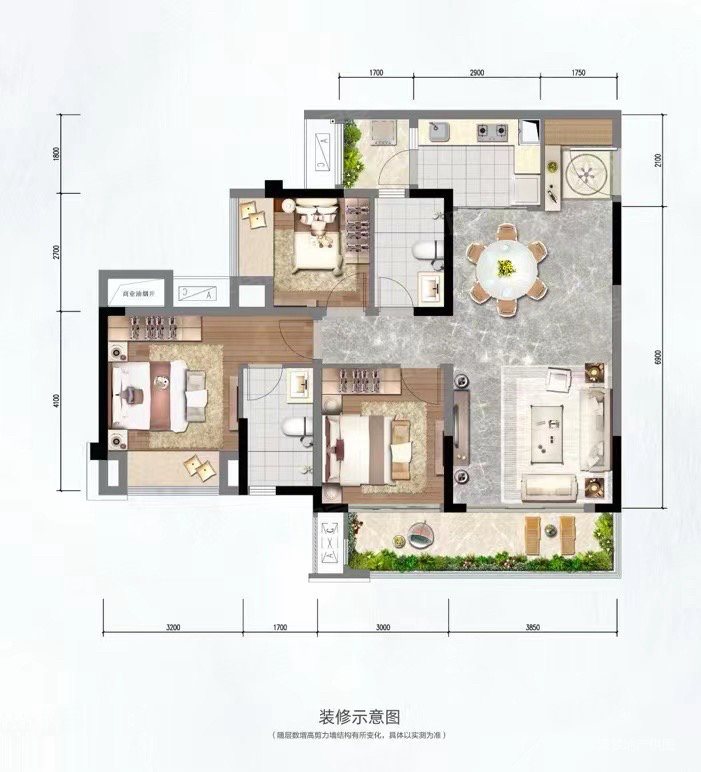 世茂云著滨江3室2厅2卫100㎡南68万